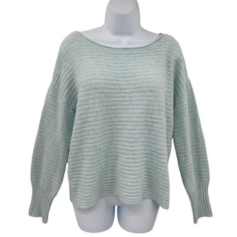Pink Rose Aquamarine Sweater Boat Neck Ribbed Soft Sz. Small
